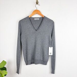 NWT BECKEN Women’s Cashmere Blend Gray V-Neck Sweater Sz XS